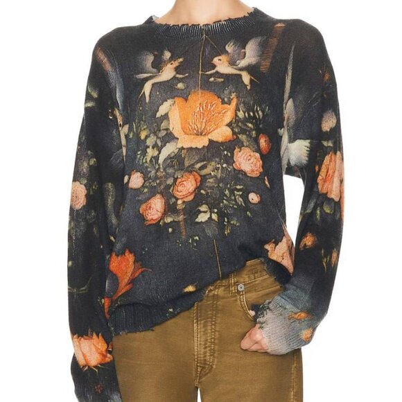 R13 NWOT Oversize Distressed Floral Sweater - Picture 2 of 7